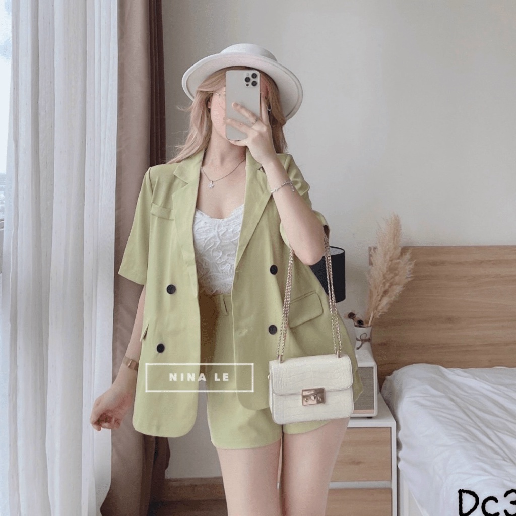 Sét Bộ Áo BlaSer + Quần Short Cùng Màu Đẹp Như Hình Mẫu UP