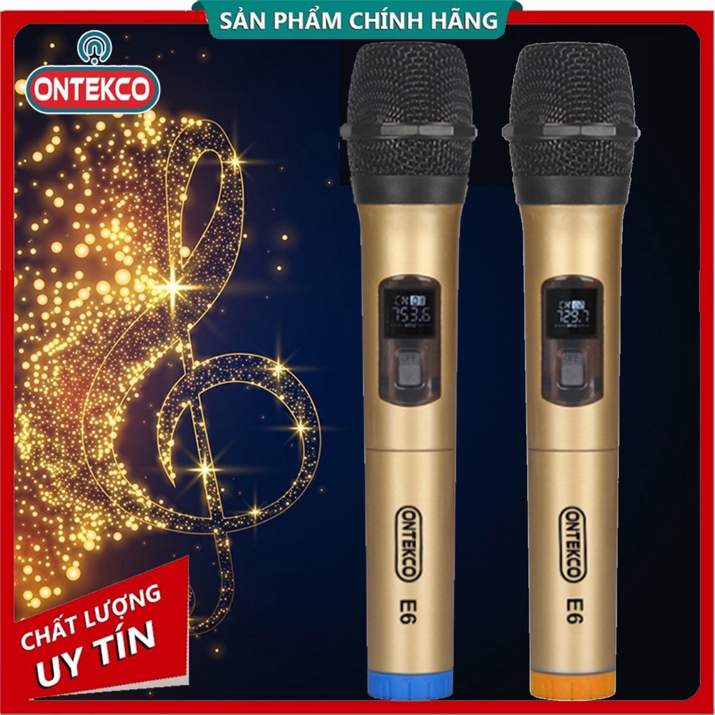 Micro đôi không dây ONTEKCO E6 gold dúng cho các loại loa, âm ly, chính hãng