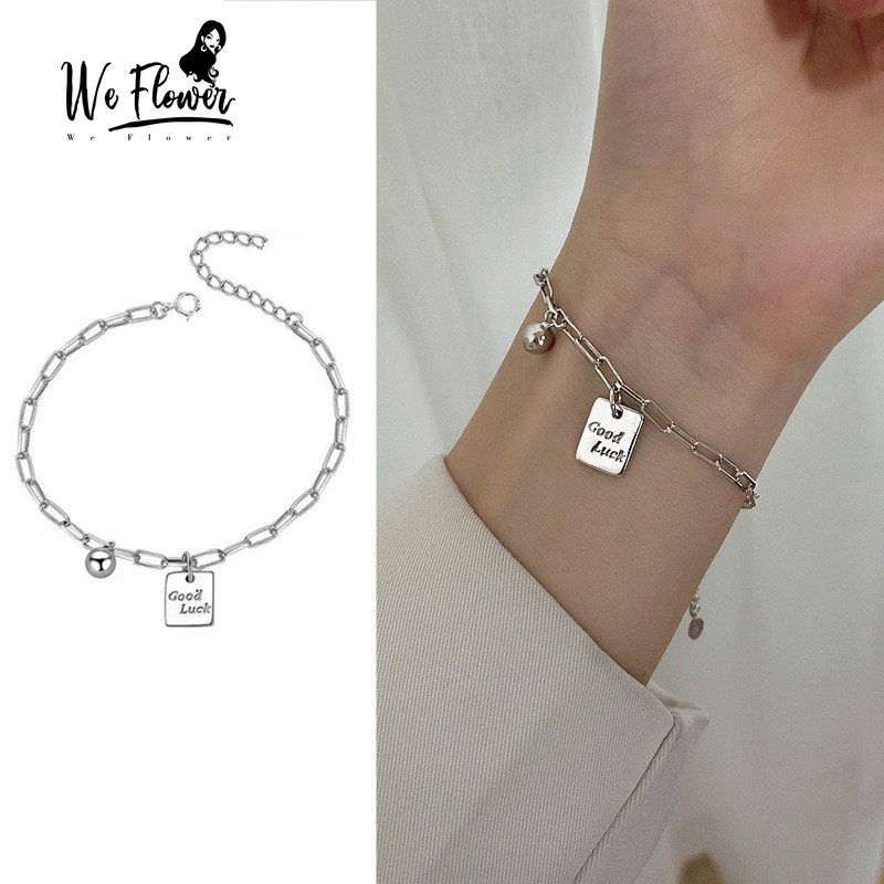 We Flower Vòng Tay Bạc Mặt Hình Quả Cầu Nhỏ May Mắn Phong Cách Hàn Quốc Thời Trang Cho Nam Và Nữ