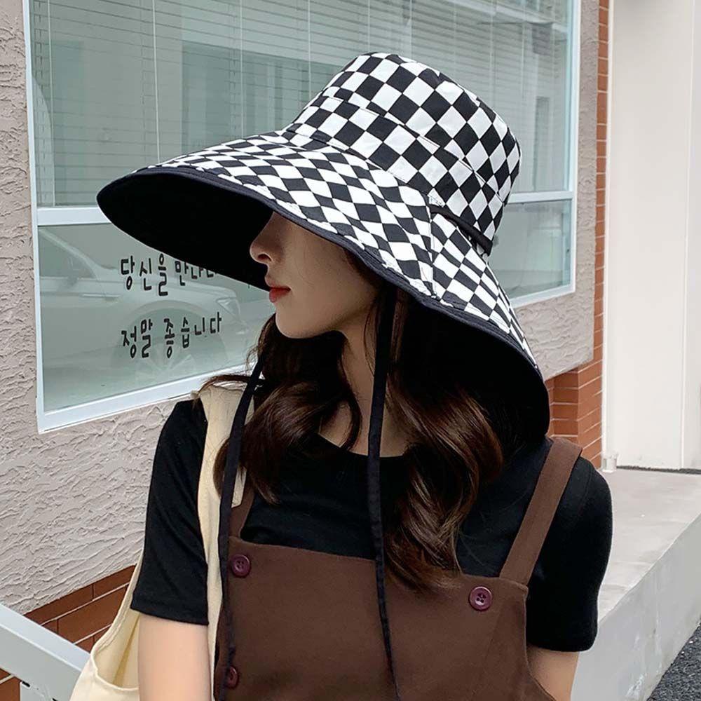 Mũ Rộng Vành Họa Tiết Sọc Caro Chất Liệu Cotton Cao Cấp Thời Trang Cho Nữ