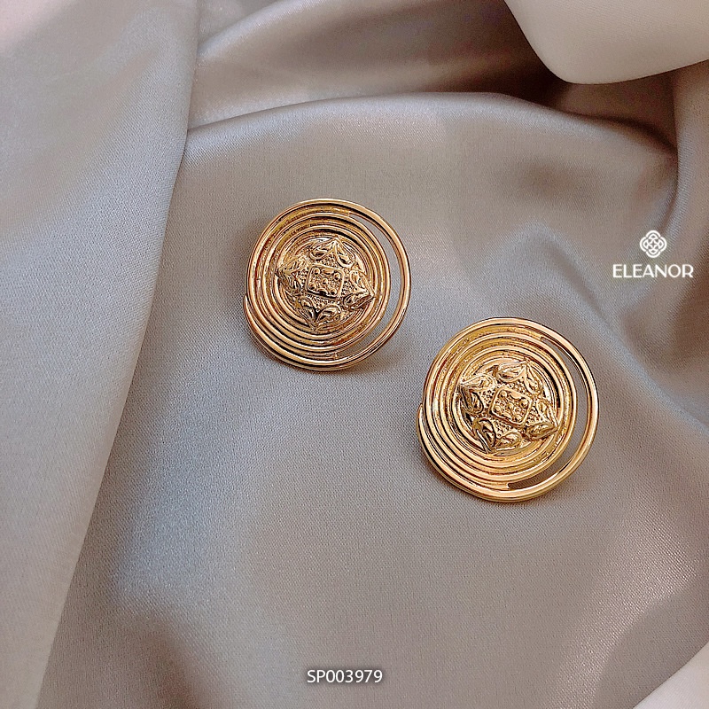 Bông tai nữ chuôi bạc 925 Eleanor Accessories viền tròn vàng phụ kiện trang sức độc đáo