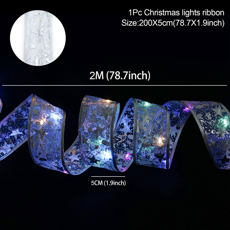 1/2/5/10M Dây Đèn LED Hai Lớp Thắt Nơ Ruy Băng Trang Trí Cây Thông Giáng Sinh DIY