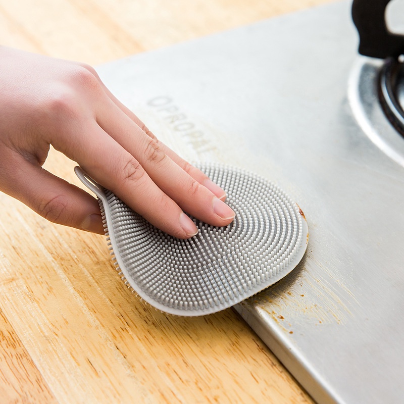 Miếng Rửa bát silicon 2 mặt gai, miếng rửa chén bát có quai đeo