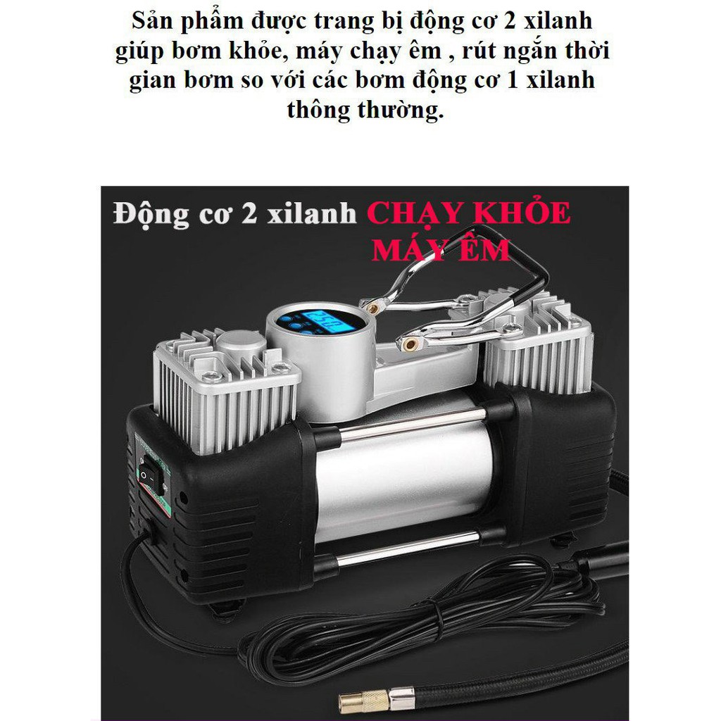 Máy bơm lốp ô tô 2 xilanh mã lực lớn 280W- Đồng hồ cơ, điện tử tự ngắt