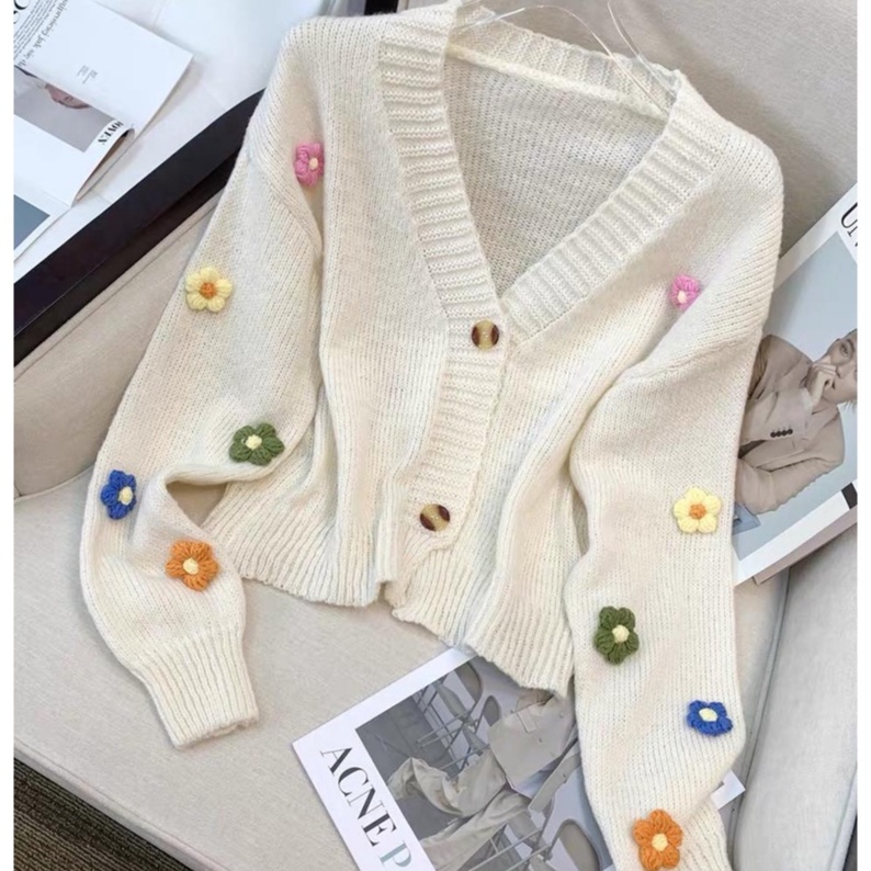 Cadigan len hoa xinh chất len dày dặn dáng rộng croptop vanmiuhsop