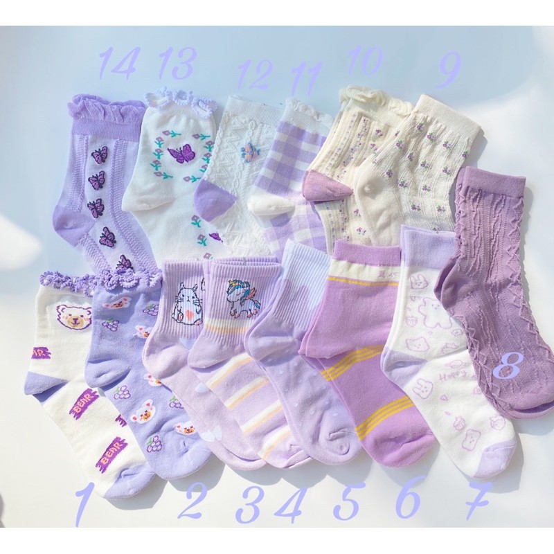 Vớ Hàn Quốc hoạ tiết tím pastel cực xinh