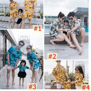 Set áo sơ mi đi biển cho cả gia đình,  bộ đồ đôi hoa quả hoạ tiết nam nữ