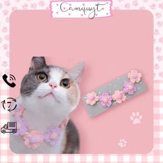 Vòng đeo cổ móc len hoa hồng camquytstore cho thú cưng