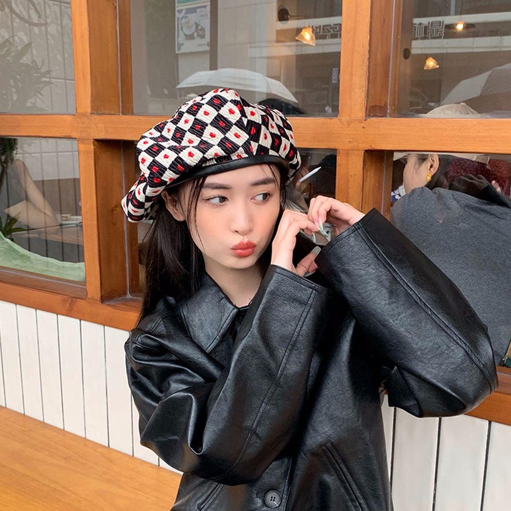 Mũ Nồi Vải Nhung Kẻ Sọc Caro Ấm Áp Thời Trang Thu Đông Cho Nữ