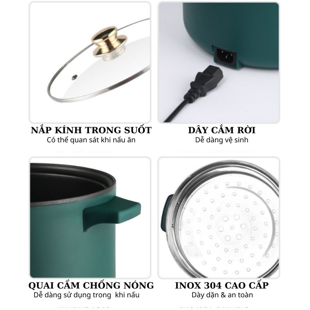 Nồi Lẩu Điện ELECTRIC COOKER POT Shanban 24cm Đa Năng Chống Dính Vân Đá  Kèm Hấp Inox Cao Cấp