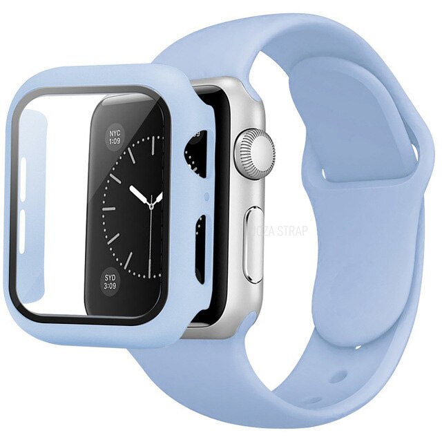Set dây đeo silicon + vỏ bảo vệ thích hợp cho đồng hồ Apple Watch dòng 4 3 5 SE 6 kích thước 44mm 40mm 42mm 38mm