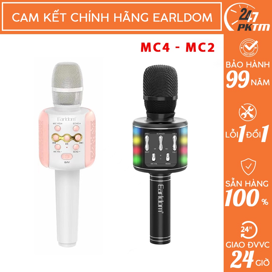 🛑CHÍNH HÃNG EARLDOM🛑 Micro Hát Không Dây Karaoke Bluetooth V5.0 - Kết Nối Điện Thoại, Laptop, Tivi E