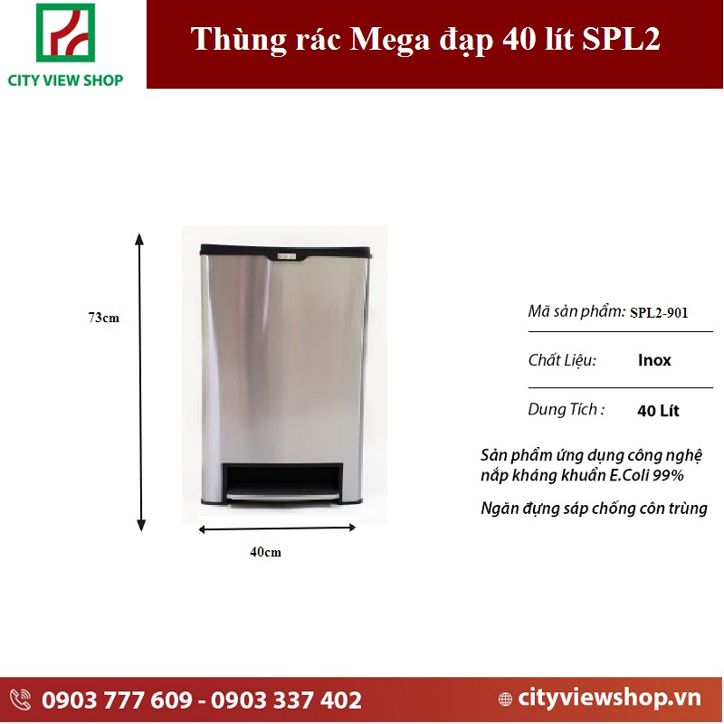 Thùng rác Fitis Mega đạp 40 lít SPL2