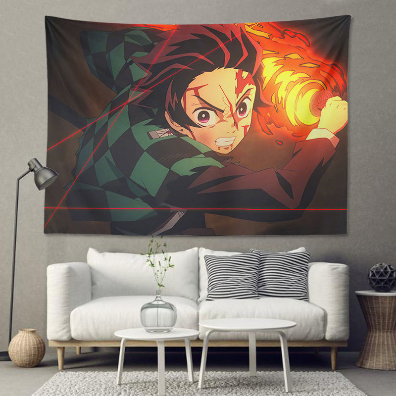 Anime Kimetsu No Yaiba Nezuko Tanjirou Background Fabric Dorm Room Bedroom Dress up Decoration Hanging Cloth