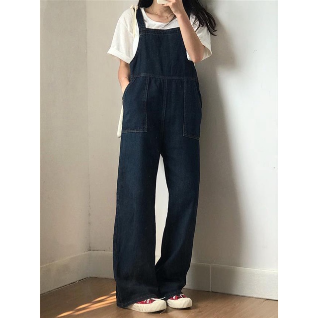 Quần yếm denim ống rộng thời trang Hàn Quốc mới trẻ trung năng động cho nữ