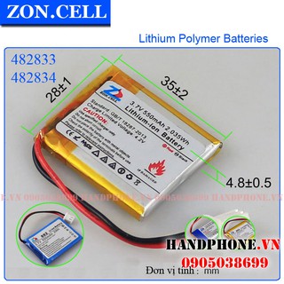 Pin Li-Po 3.7V 550mAh 482833 ZonCell cho Smart Watch