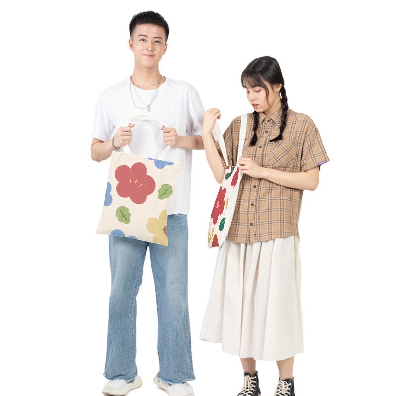Túi Xách canvas Cỡ Lớn Họa Tiết Hoa Dễ Thương Cho Học Sinh
