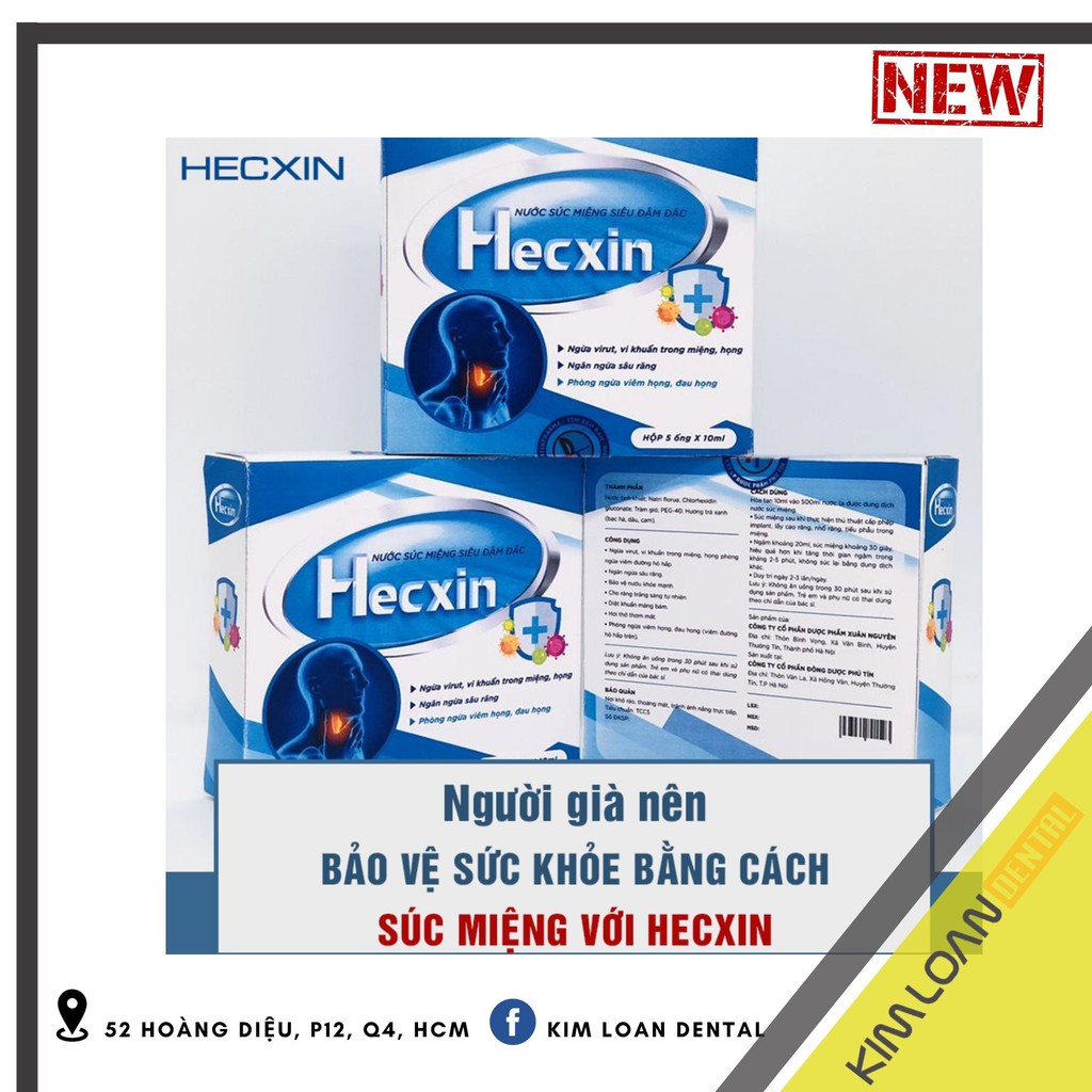 𝗣𝗧 🅲🅰🆁🅴 | 01 ống nước súc miệng Hecxin Chlorhexidine (CHX) ngừa viêm nướu, viêm họng, viêm amidan 10ml/500ml