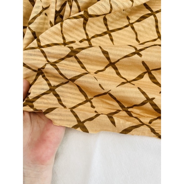 Vải thun cotton giấy nâu kẻ ô