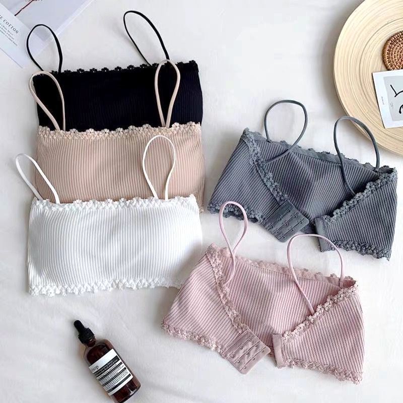 Áo bra 2 dây cotton tăm mịn viền ren cài sau có điều chỉnh