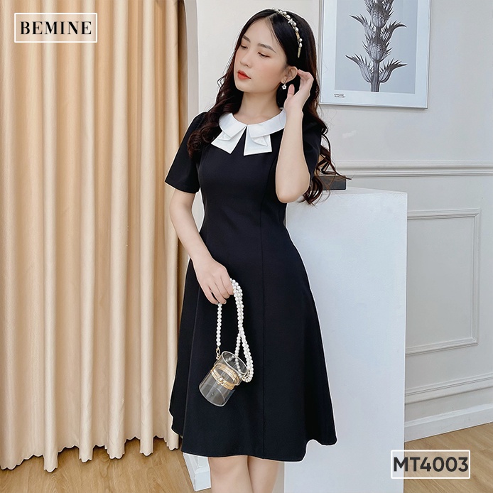 Đầm basic đơn giản cổ kiểu 2 lá BEMINE MT4003DEN