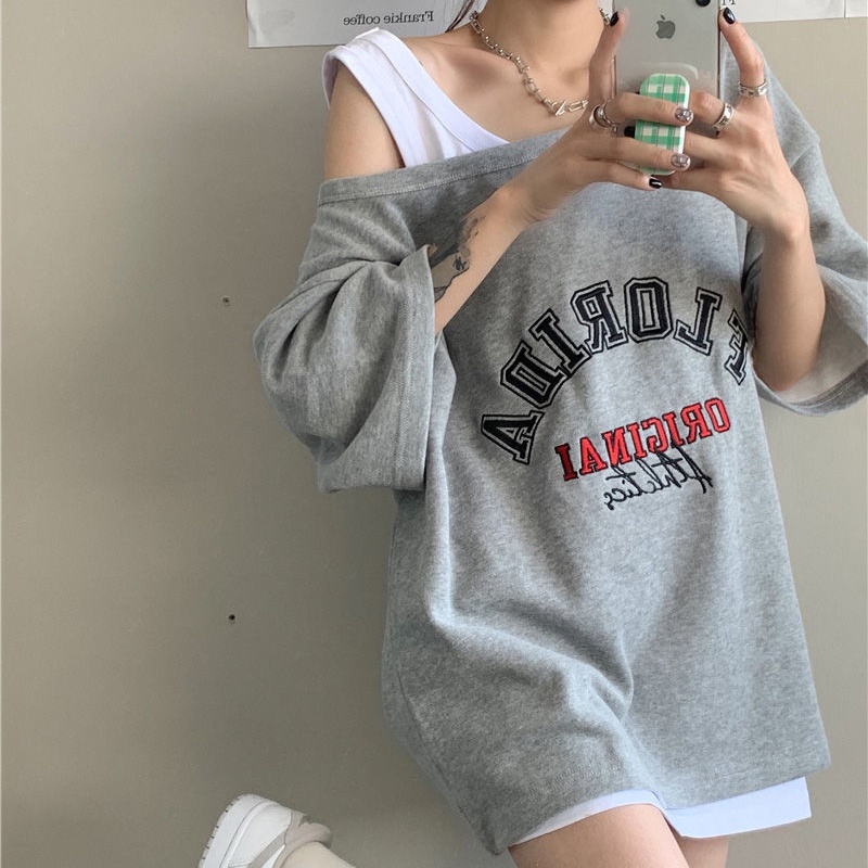 Áo thun IELGY tay ngắn dáng rộng hở vai phong cách Hàn Quốc thời trang cho nữ (bán lẻ)