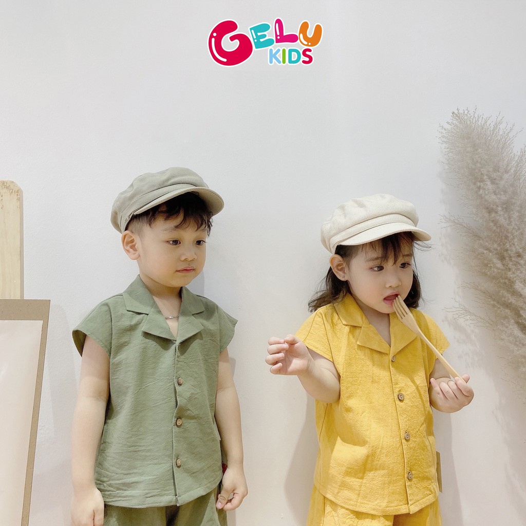 Quần áo cho bé, Set sơ mi kiểu cổ vest mix quần đùi GELU KIDS phong cách Hàn Quốc chất liệu thô mềm - SBU001 S