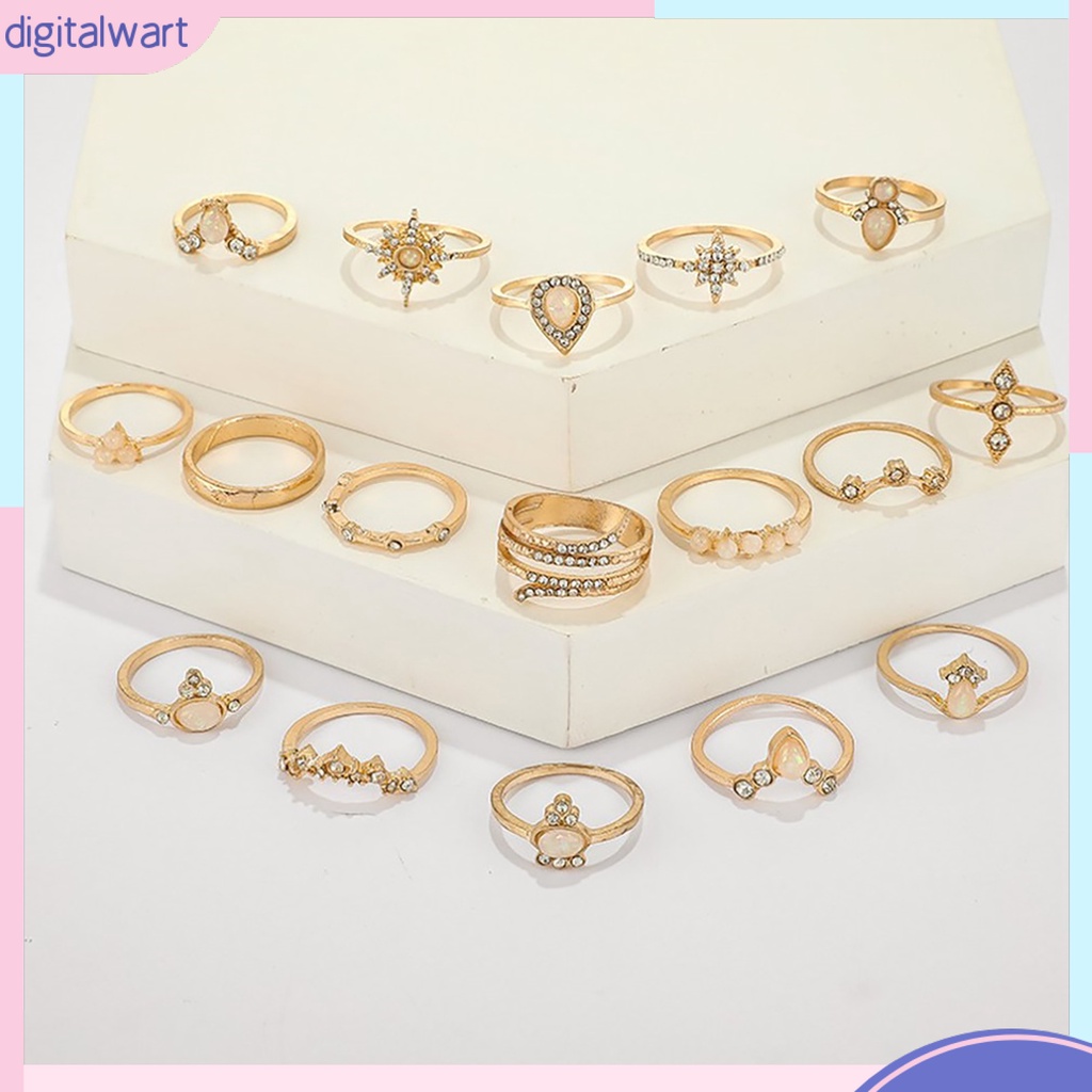 Set 17 Nhẫn Hợp Kim Đính Đá Quý Nhân Tạo Phong Cách Bohemian Thời Trang Cho Nữ