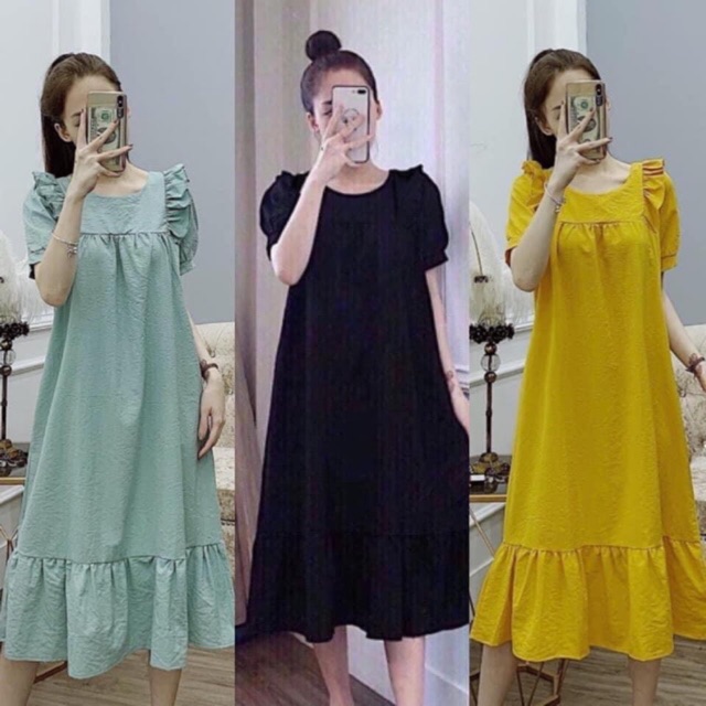 Váy bầu thiết kế HT( bèo vai Trơn vải xịn)