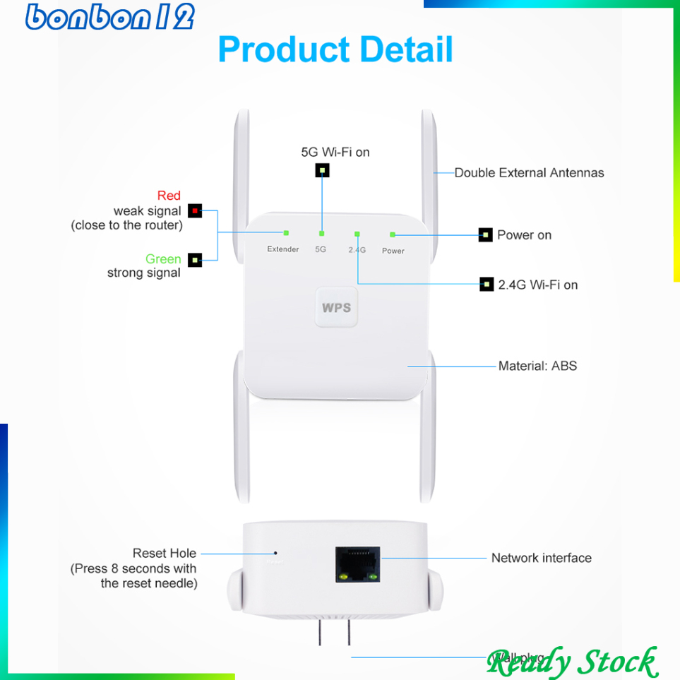 Thiết Bị Khuếch Đại Sóng Wifi 1200mbps 2.4g 5g 4 Phích Cắm Eu