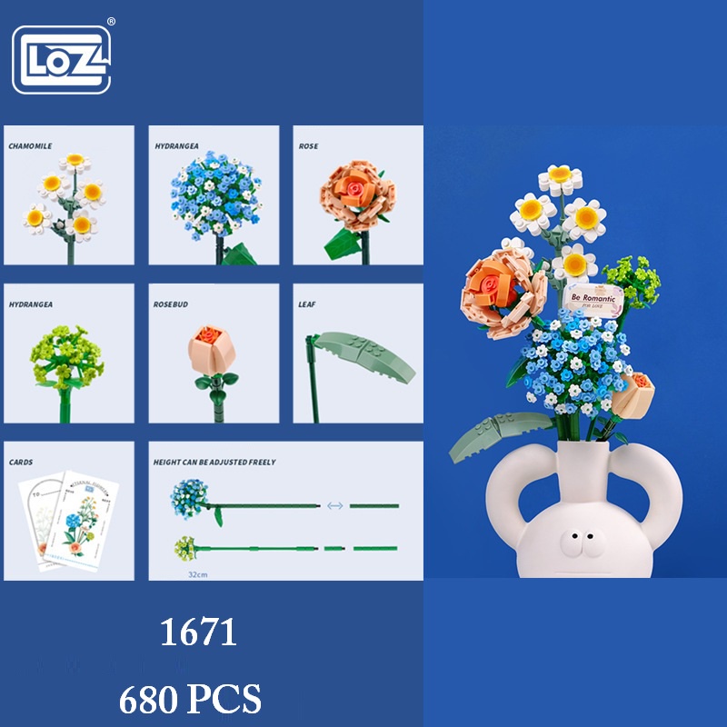Bộ lắp ráp hoa, hãng Loz bộ xếp hình khối xây dựng bó hoa mã 1670, 1671 và 1672