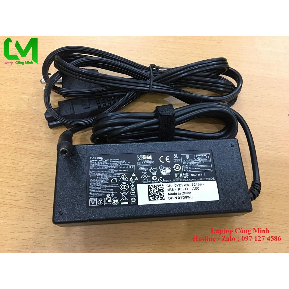 Sạc Laptop Dell 19.5V ~ 4.62A Chân Kim Nhỏ - Kèm dây nguồn xịn