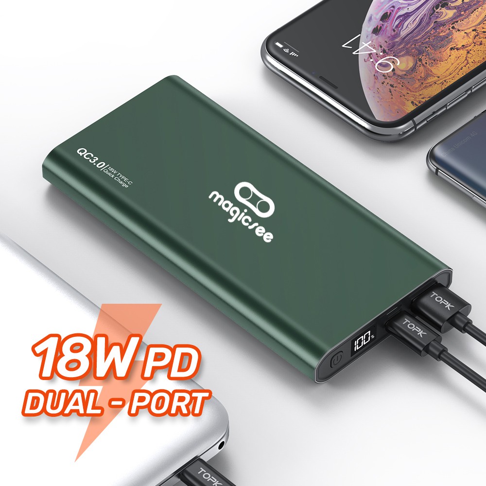 Pin sạc dự phòng Magicsee E1000S 10000mAh 18W QC3.0  2 cổng sạc nhanh đèn LED hiển thị điện tử