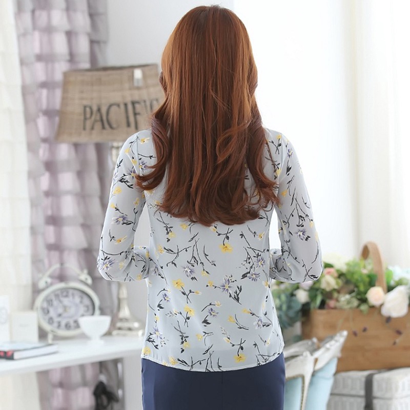 Áo chiffon tay dài họa tiết hoa thanh lịch cho nữ