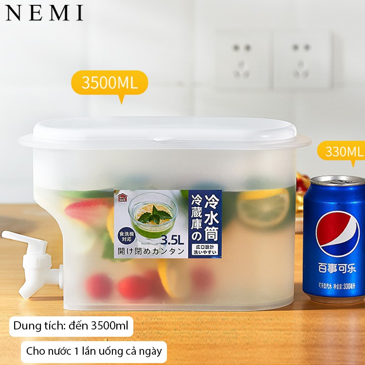 Bình Nhựa Đựng Nước Tủ Lạnh Giữ Nhiệt Có Vòi Trong Suốt Dung Tích 3500ml