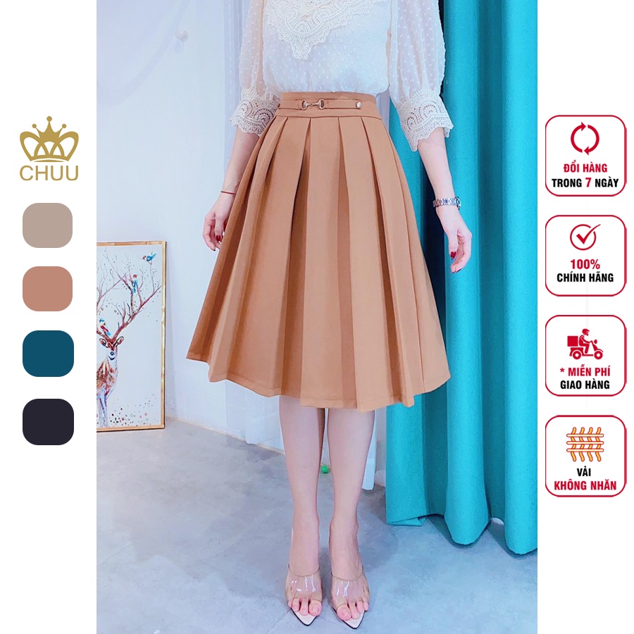 Chân váy chữ A xếp li đính mắc xích CHUU CV6099