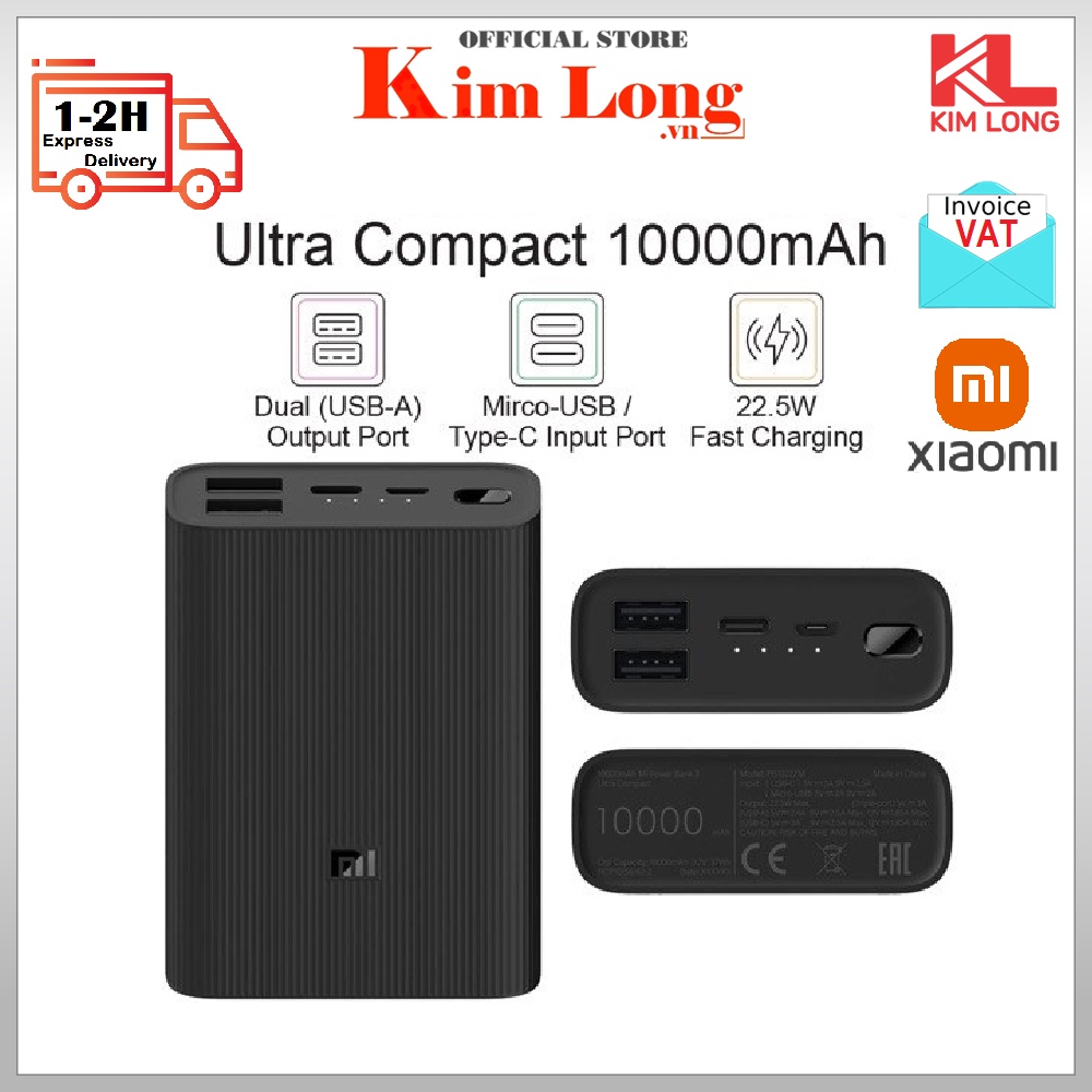 Pin sạc dự phòng Xiaomi 10000 mAh In/Out(Type-C) Gen 3 Ultra Compact QC 3.0+PD, 22.5W, BHR4412GL - HÀNG CHÍNH HÃNG