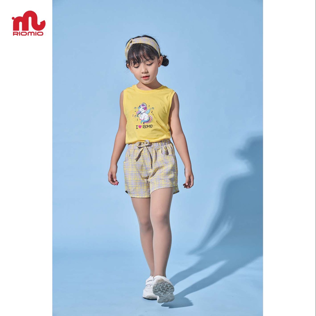 Set bộ bé gái áo thun sát nách quần short kẻ RIOMIO cotton 4 chiều siêu thoáng mát - RB193