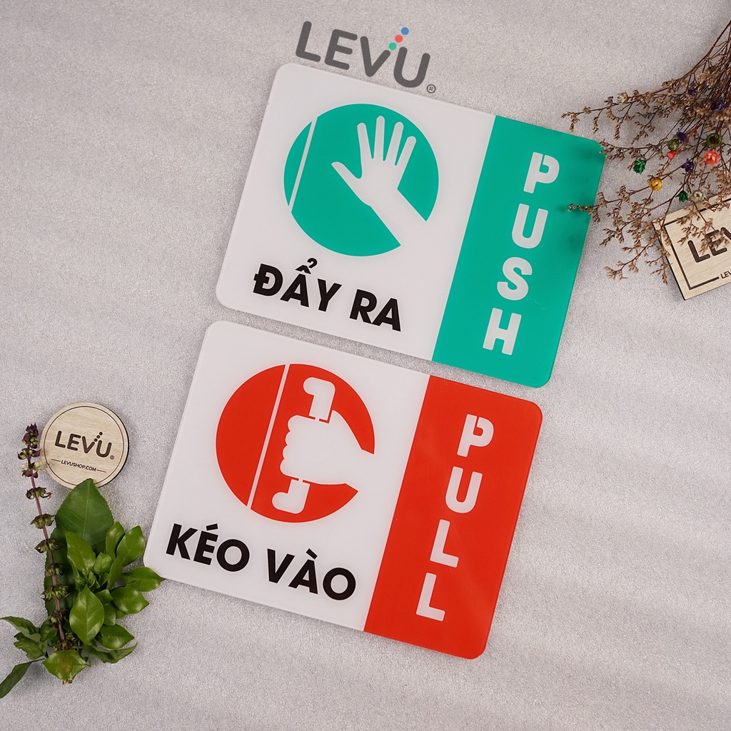 Bộ bảng mica Pull Push LEVU-MICA04 dán cửa kính kéo vào đẩy ra trang trí