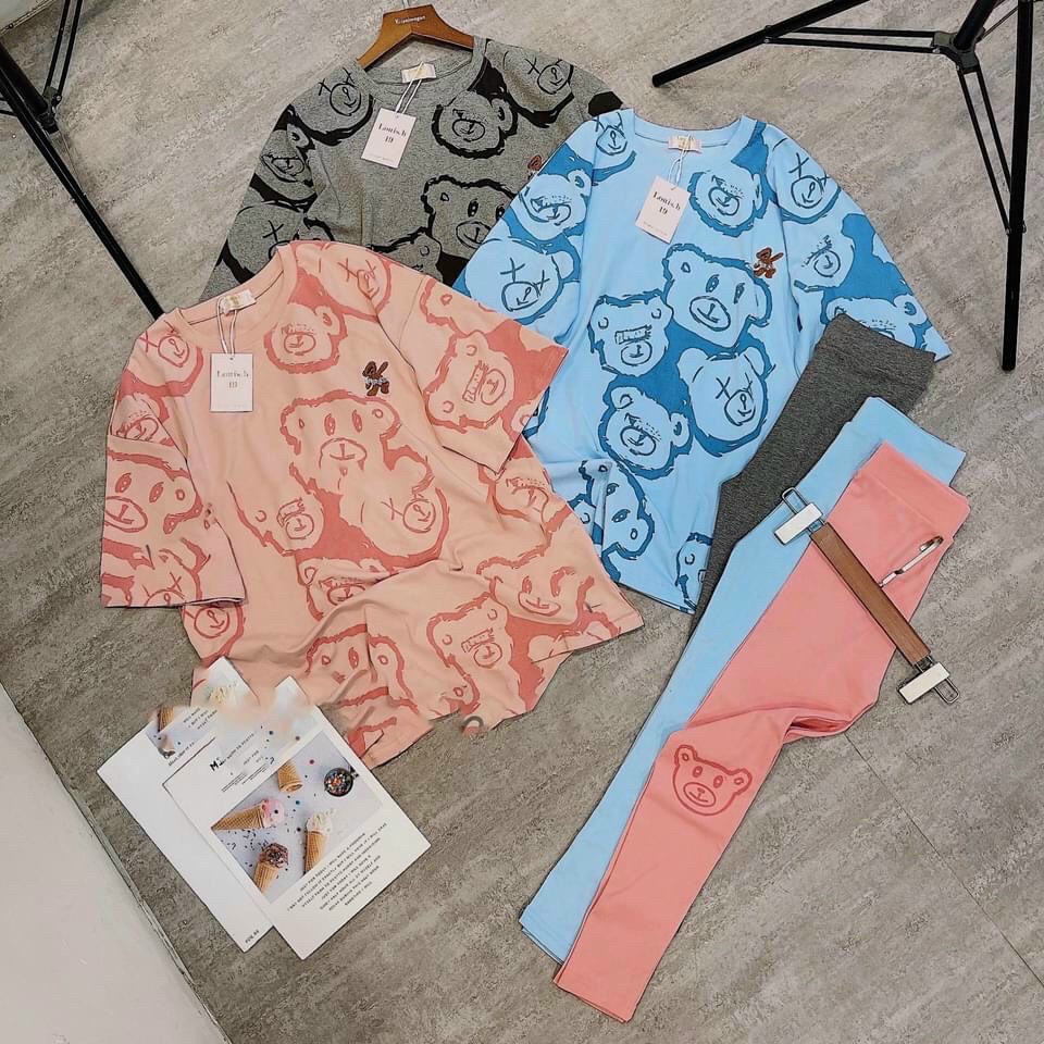 Đồ bộ mặc nhà nữ, quần dài áo thun rộng in hình gấu (DX) | BigBuy360 - bigbuy360.vn