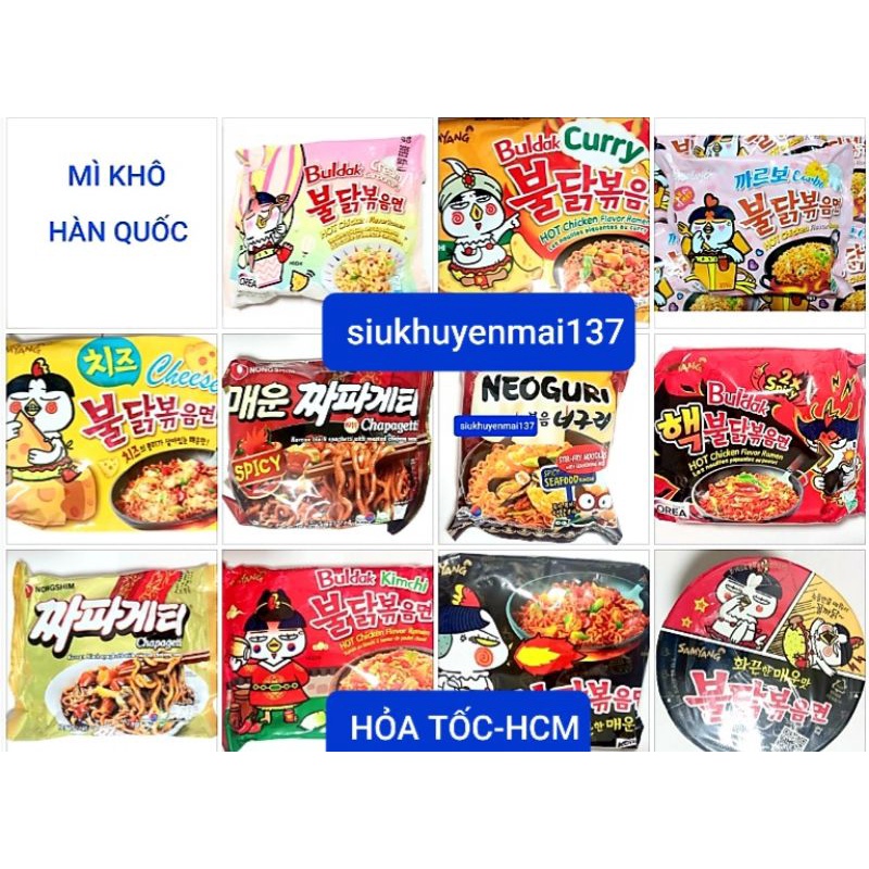 mì cay hàn quốc khô và nước samyang nongshim