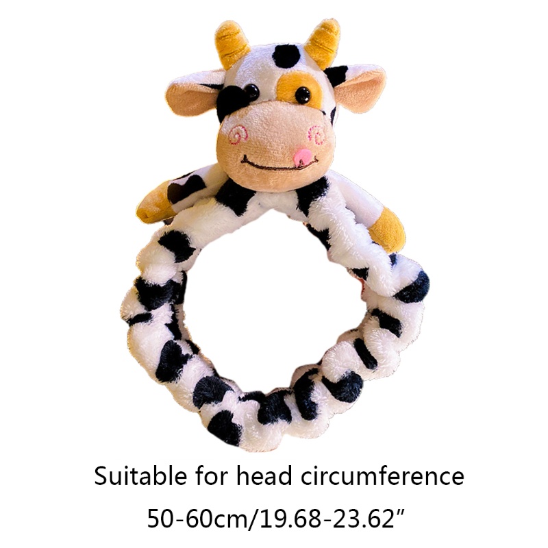 Băng Đô Cài Tóc Bản Rộng Co Giãn In Họa Tiết Bò Sữa Hoạt Hình Dễ Thương