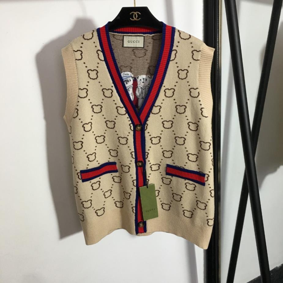 Áo gile len nữ thời trang cao cấp GUCCI GG GC trẻ trung với họa tiết gấu !