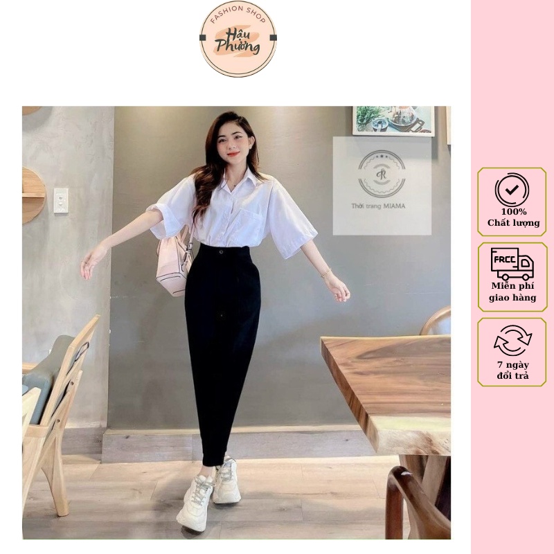 Quần tây lưng cao nữ dáng dài quần baggy vải học sinh cạp cao phối áo sơ mi công sở đẹp M 065