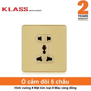 (Công tắc ổ cắm KLASS) Ổ cắm đôi 5 chấu, hình vuông, màu vàng đồng, KLASS 86KB8 86KB8-011