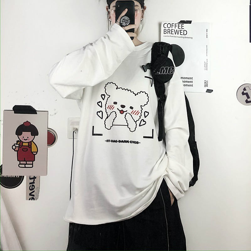 Áo Thun Tay Dài Thu Đông 💝 Unisex Nam Nữ Phong Cách Hàn Quốc Ulzzang 💝 IT HAG DARK EYES