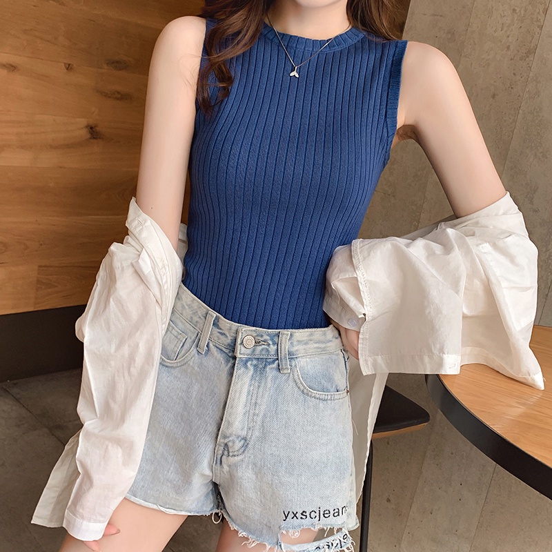 Áo thun dệt kim ZHELIHANGFEI cổ tròn phong cách Hàn Quốc thời trang mùa hè cho nữ