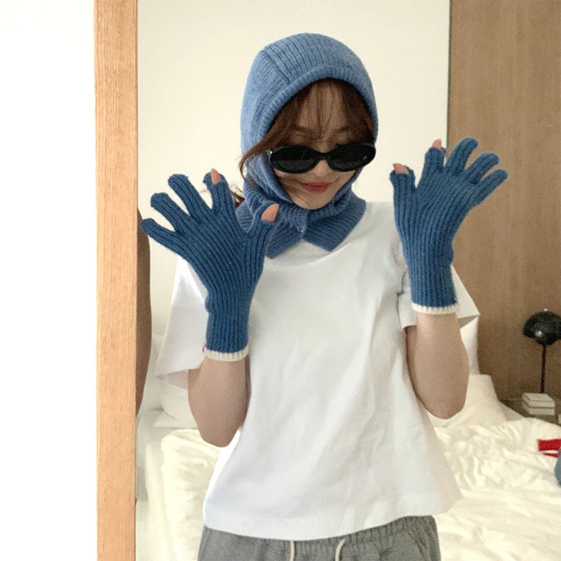 Găng Tay Hở Ngón Mùa Đông Màu Trơn Dày Dặn Có Thể Chạm Màn Hình Cảm Ứng Cho Nữ