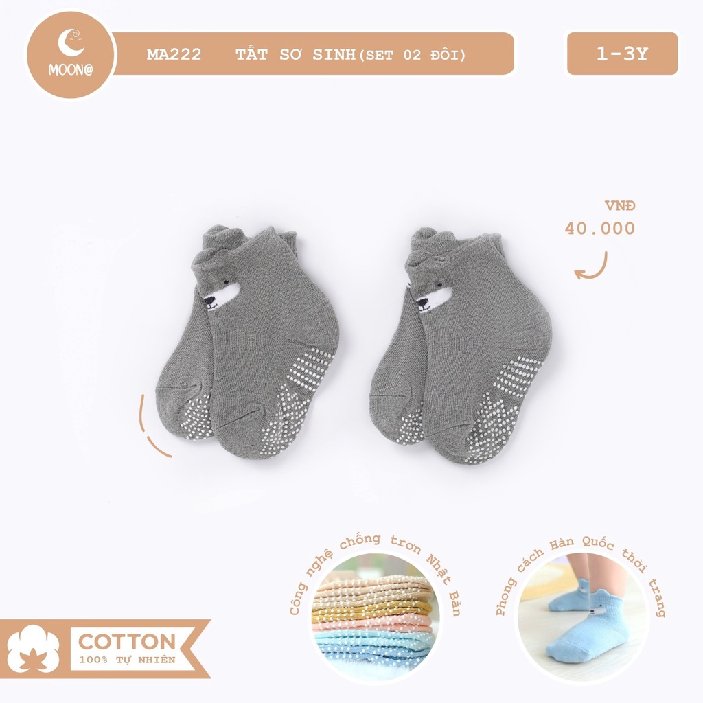[CHÍNH HÃNG] Set 2 đôi tất thu đông chống trơn trượt bé trai/ bé gái Moon