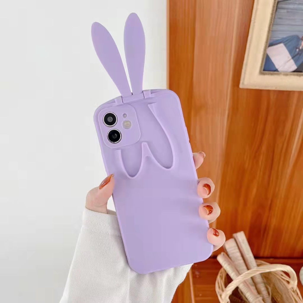Ốp Điện Thoại Dẻo Màu Kẹo Ngọt Có Giá Đỡ Hình Tai Thỏ Đáng Yêu Cho iPhone 8 Plus 7 Plus Chống Rơi